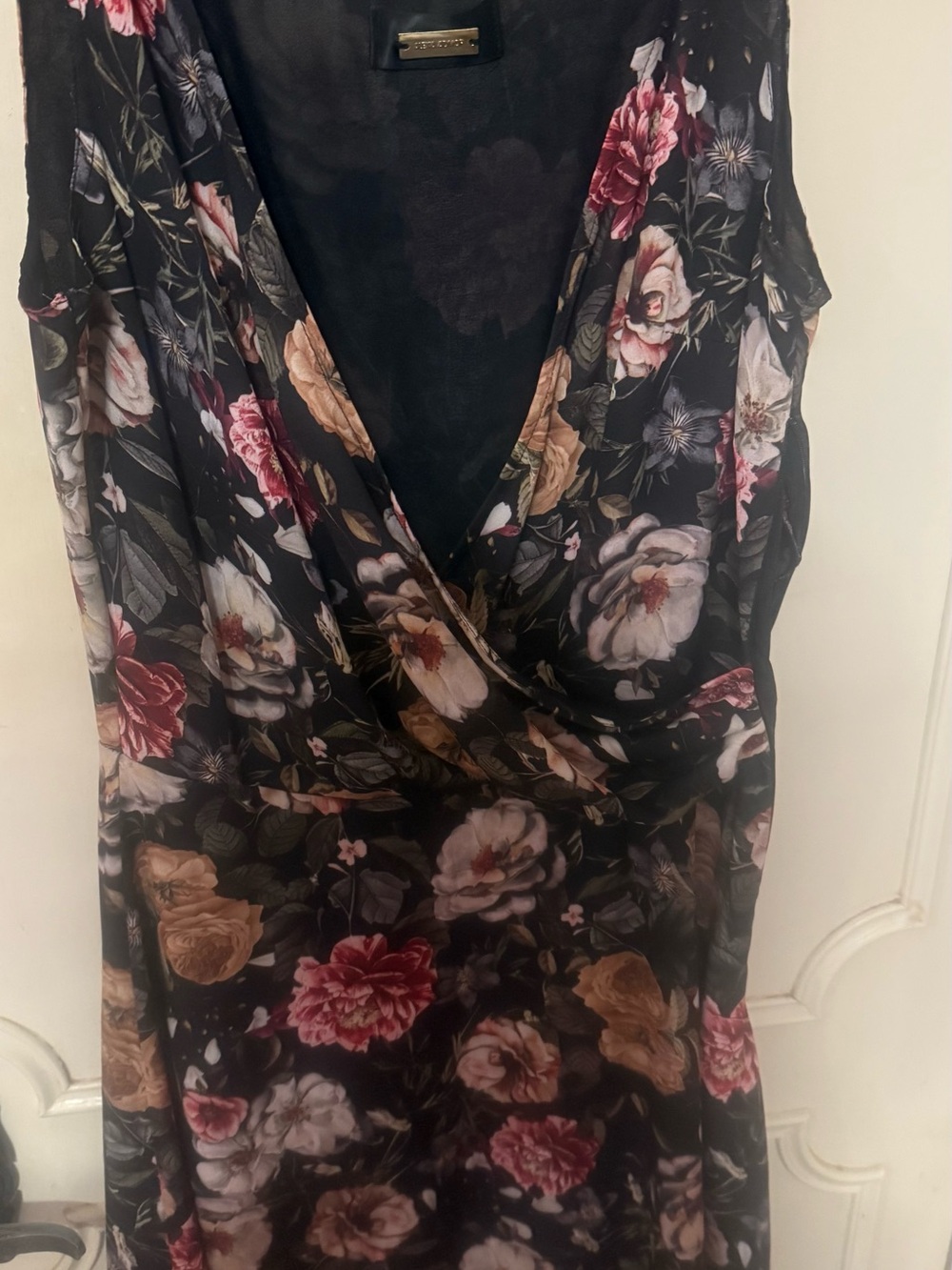 Alexia Admor Black Floral Surplice Camisole with Pink & Cream Blooms